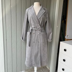 VTG Ultra Suede Trench Coat Gray Belted Double Breasted Jacobsons 70s M/L